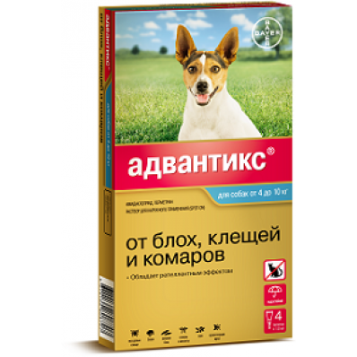 BAYER АДВАНТИКС 100 С ДЛЯ СОБАК 4-10 КГ (4 ПИПЕТКИ Х 1 МЛ)