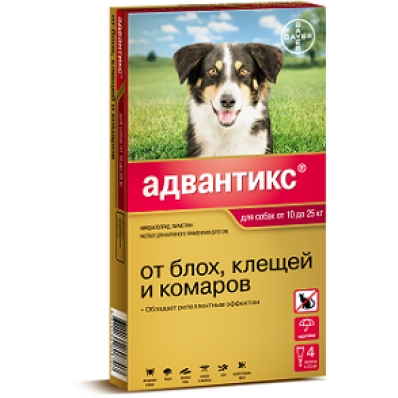 BAYER АДВАНТИКС 250 С ДЛЯ СОБАК 10-25 КГ (4 ПИПЕТКИ Х 2,5 МЛ)