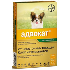 BAYER АДВОКАТ ДЛЯ СОБАК ДО 4 КГ (3 ПИПЕТКИ Х 0,4 МЛ)